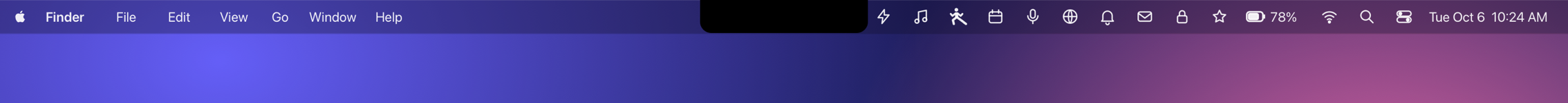 A Mac menu bar with a notch. Four icons that should sit beside the others are missing: the notch is covering them.